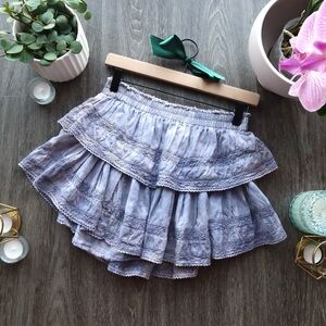 LoveShackFancy Ruffle Mini Skirt, Light Denim Tie Dye 🫐
